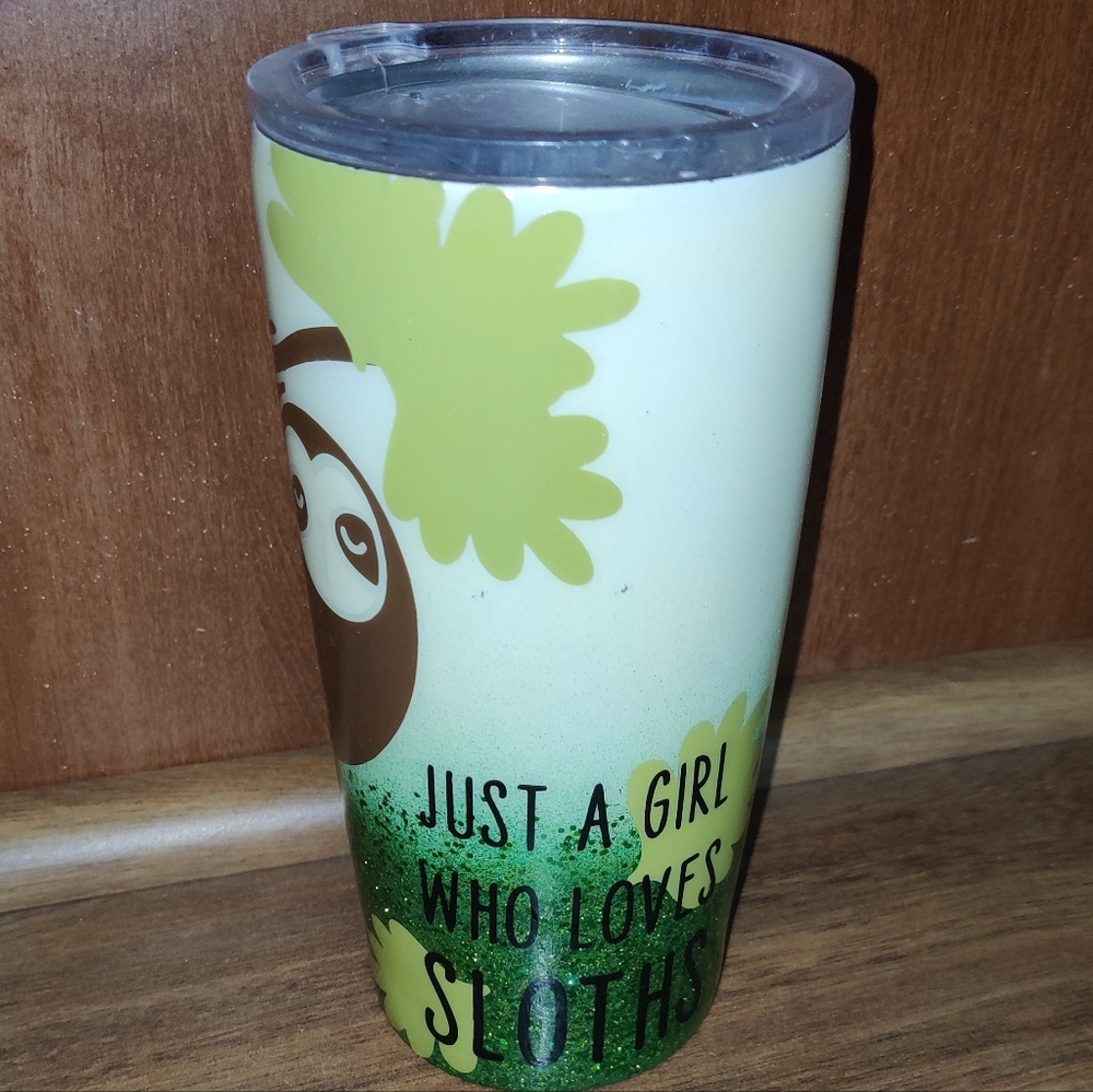 Sloth Themed Tumbler with Green and White Design